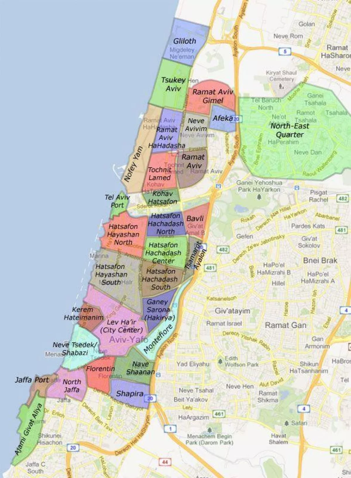 Tel Aviv neighborhood map and guide, from Jaff to the Old North
